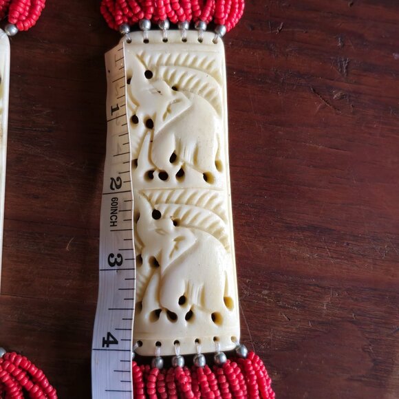 Antique Red Coral Beaded Necklace w/ Hand Carved Elephant Detail Hand Tied Rare! - Picture 16 of 16